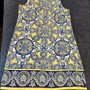 London Times Yellow and Blue Halter Sheath Mini Dress